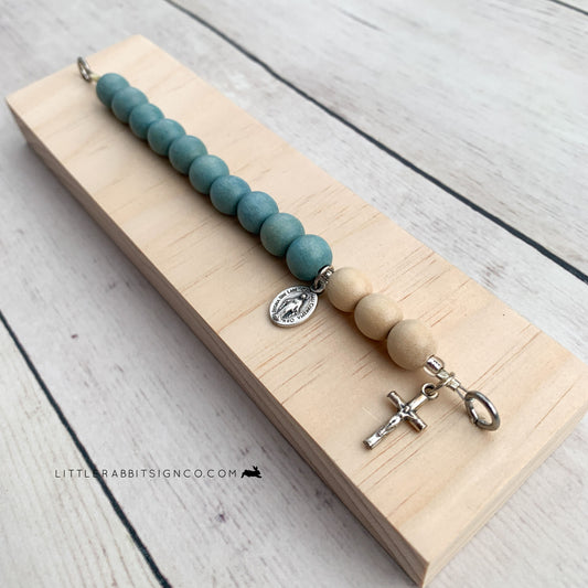 Desk Chaplet | Natural with Light Blue Wooden and Natural Beads #007
