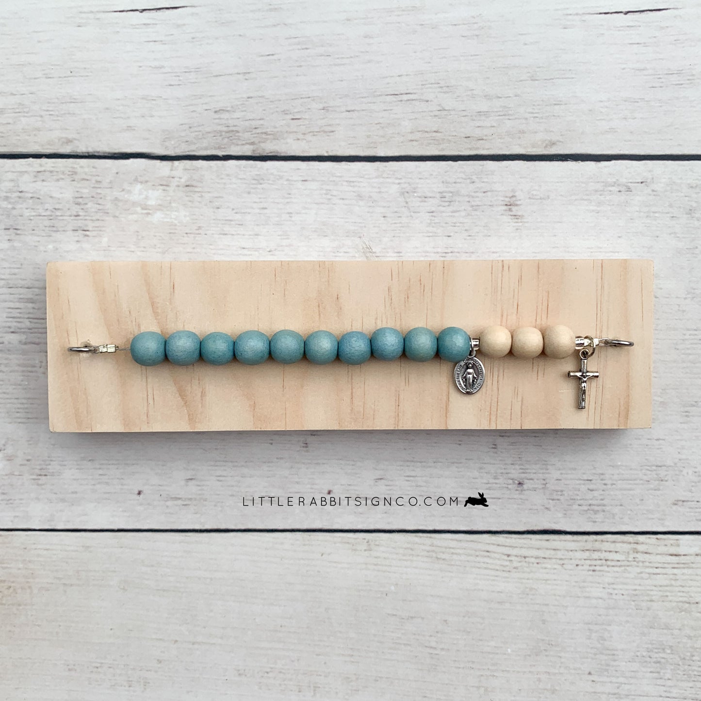 Desk Chaplet | Natural with Light Blue Wooden and Natural Beads #007