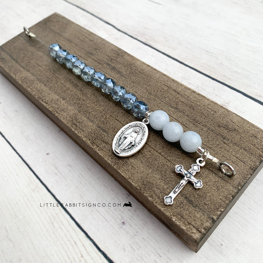 Deluxe Desk Chaplet | Stained Brown with Clear Blue Shimmer Crystals & Opaque Blue Pearls #006