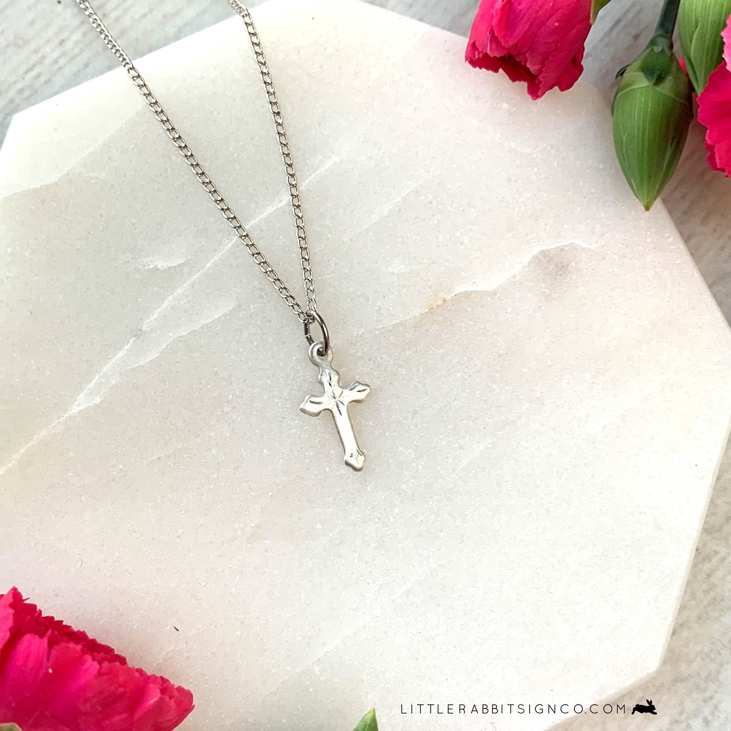 Dainty Engraved First Communion Cross Necklace for Girl
