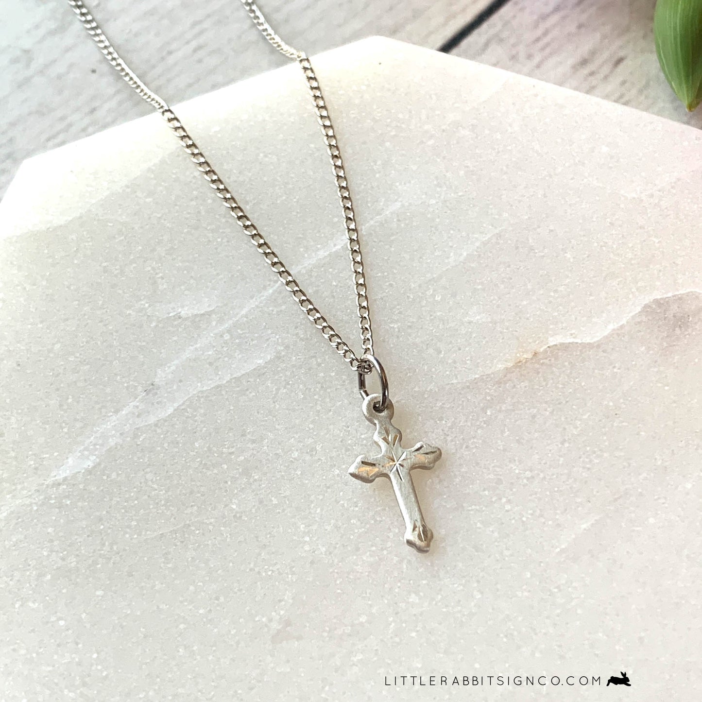 Dainty Engraved First Communion Cross Necklace for Girl