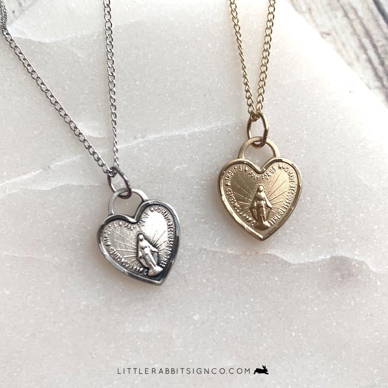 Heart Tag Miraculous Medal Necklace