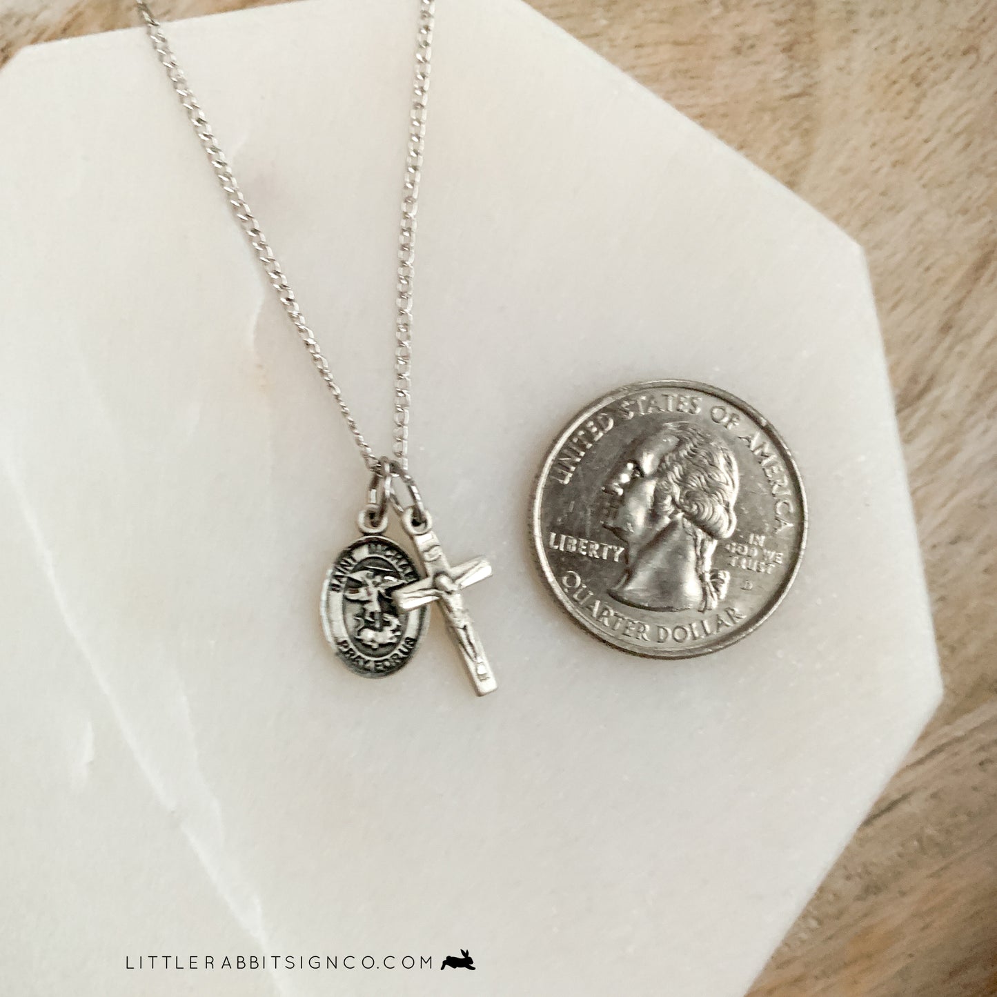 Saint Michael the Archangel + Crucifix Petite Minimalist Layered Necklace