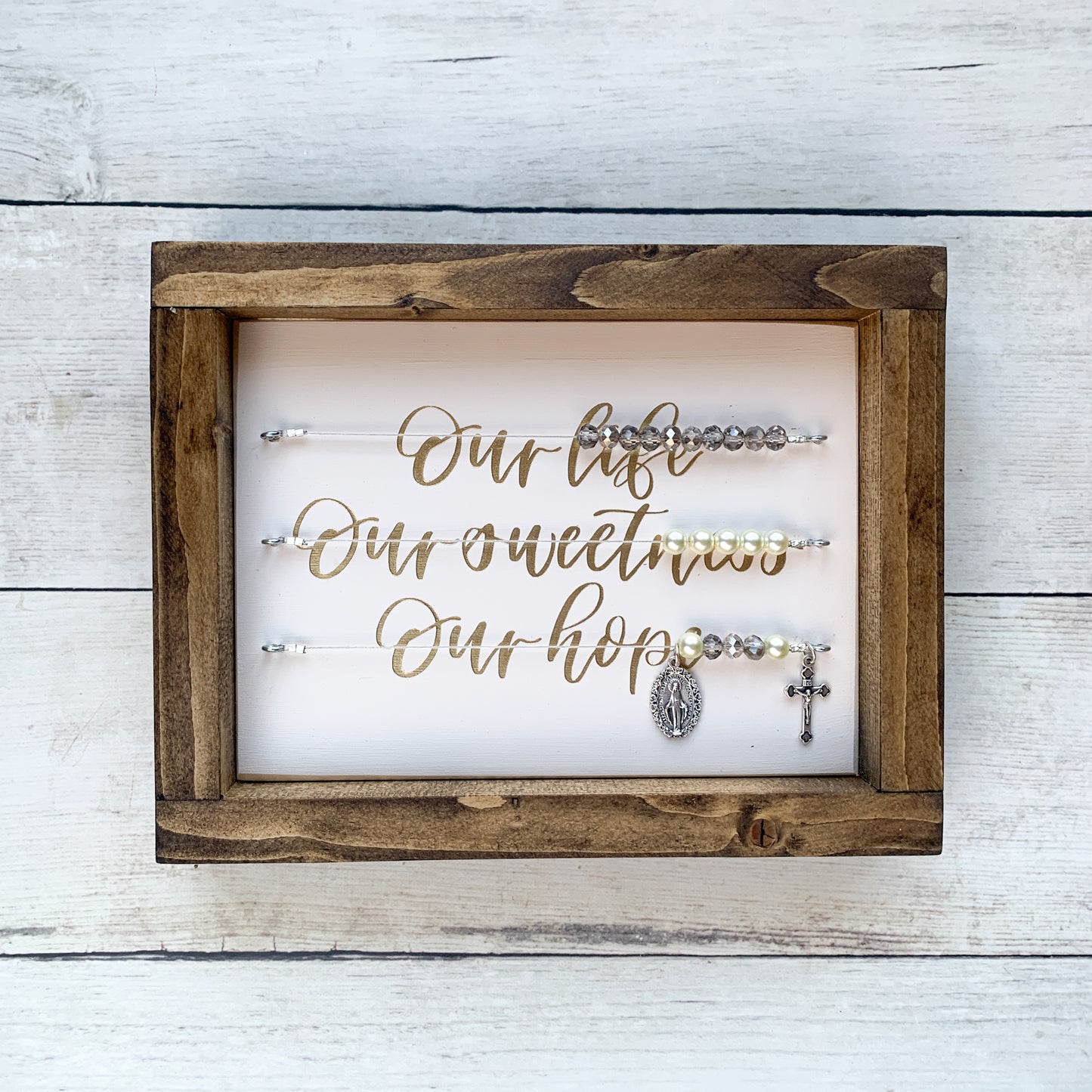 "Our Life Our Sweetness Our Hope" Ivory and Gold Framed Kitchen Rosary