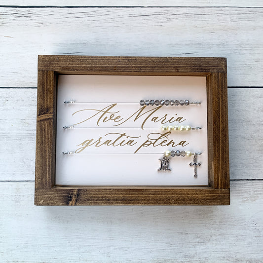 "Ave Maria Gratia Plena" Gold & Ivory Framed Kitchen Rosary