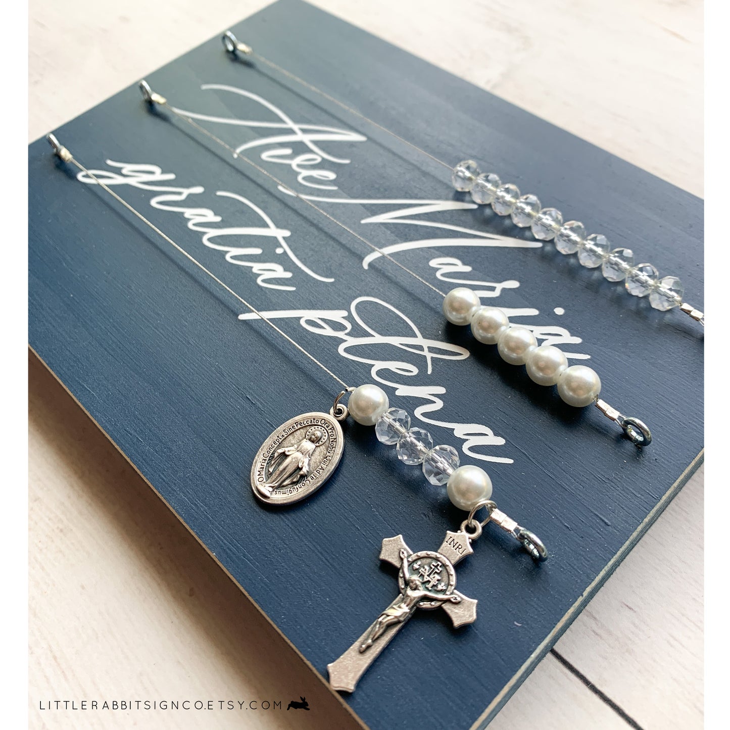 Ave Maria Gratia Plena, Navy Blue and White Kitchen Rosary