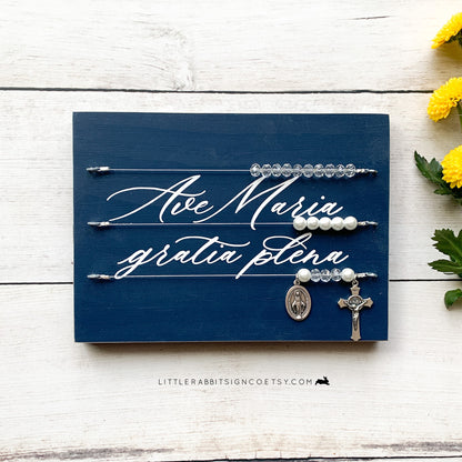 Ave Maria Gratia Plena, Navy Blue and White Kitchen Rosary