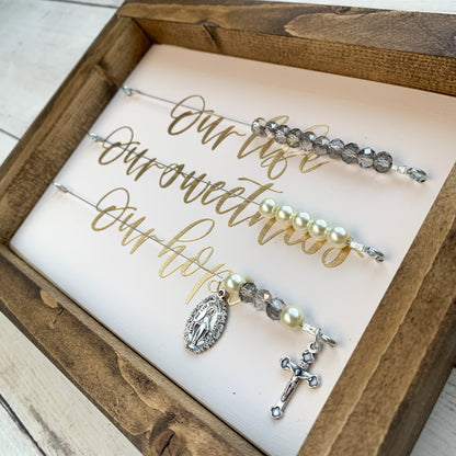 "Our Life Our Sweetness Our Hope" Ivory and Gold Framed Kitchen Rosary