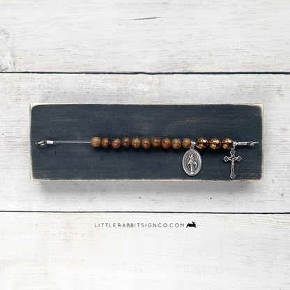 Deluxe Desk Chaplet | Weathered Black with Wood & Copper Beads #025