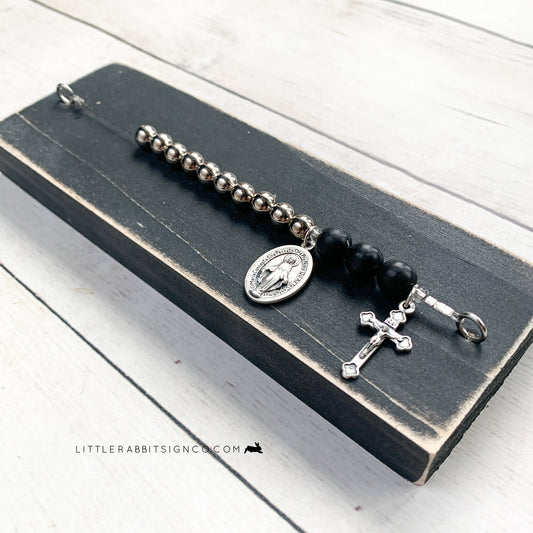 Deluxe Desk Chaplet | Weathered Black with Silver & Charcoal Beads #023