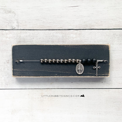 Deluxe Desk Chaplet | Weathered Black with Silver & Charcoal Beads #023