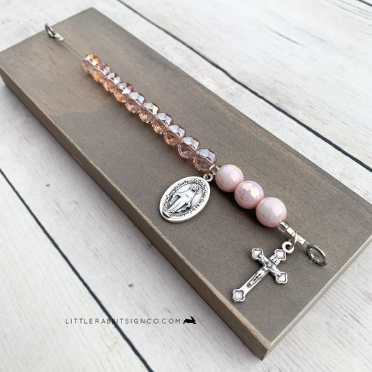 Deluxe Desk Chaplet | Weathered Gray with Pink Crystals & Pink Glass Pearls #009