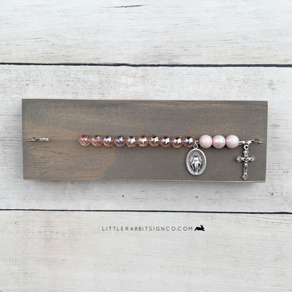 Deluxe Desk Chaplet | Weathered Gray with Pink Crystals & Pink Glass Pearls #009