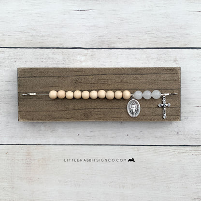 Desk Chaplet | Stained with Natural Wooden and Opaque White Glass Beads #011