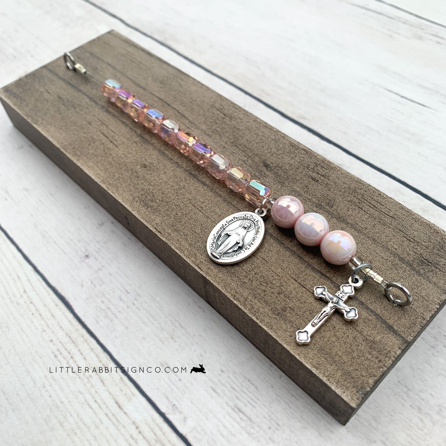 Deluxe Desk Chaplet | Stained Brown with Pink Shimmer Cylinders and Pink Glass Pearls #016