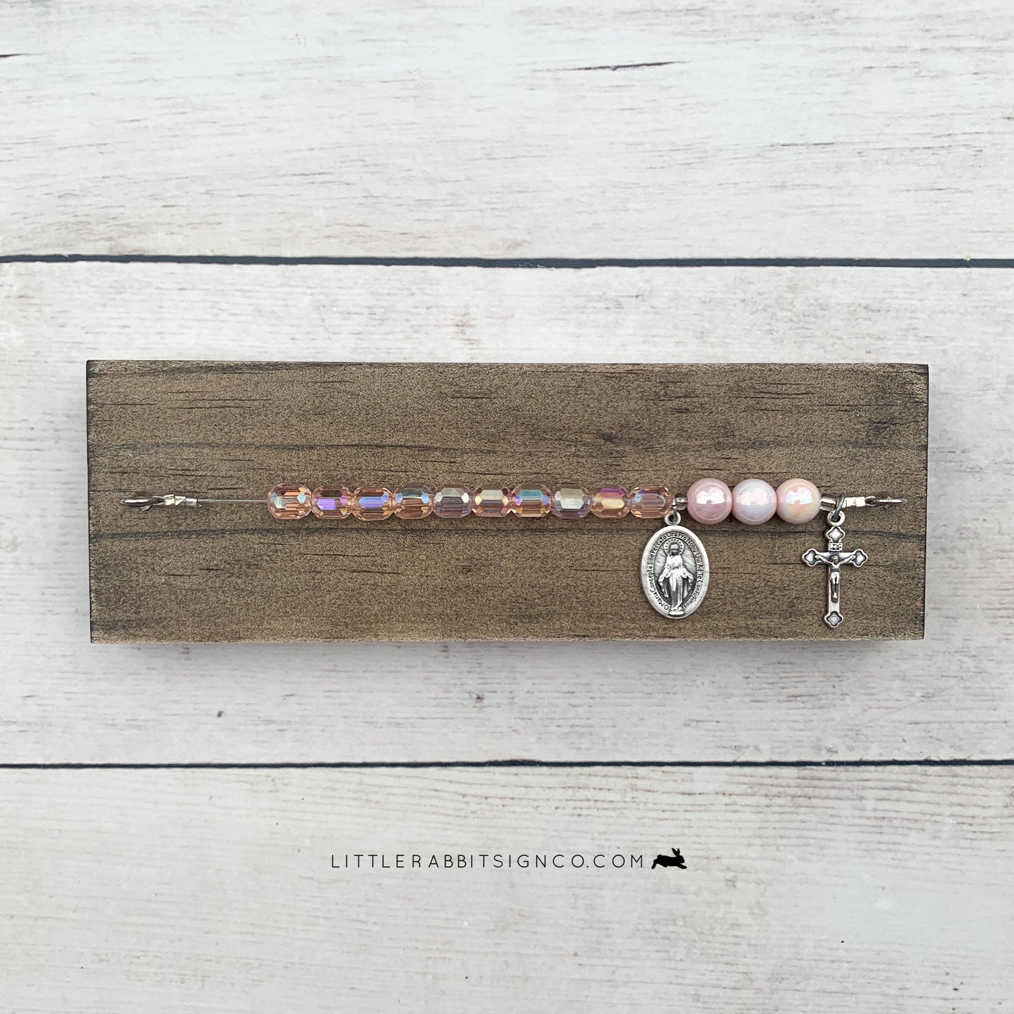 Deluxe Desk Chaplet | Stained Brown with Pink Shimmer Cylinders and Pink Glass Pearls #016