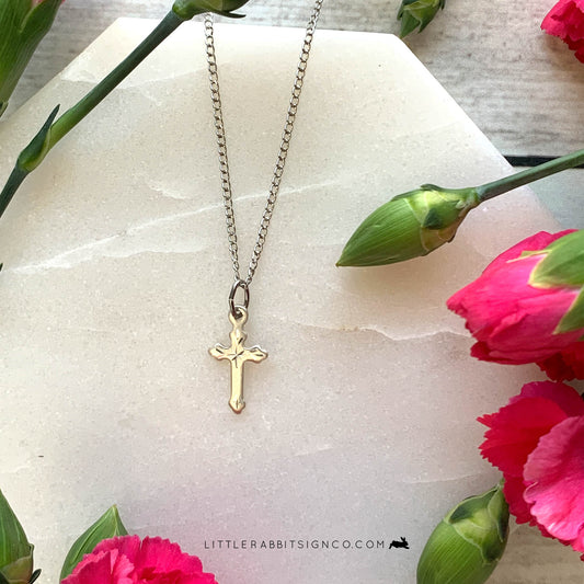 Dainty Engraved First Communion Cross Necklace for Girl