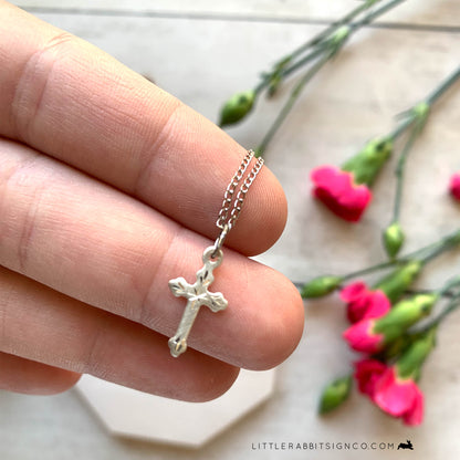 Dainty Engraved First Communion Cross Necklace for Girl