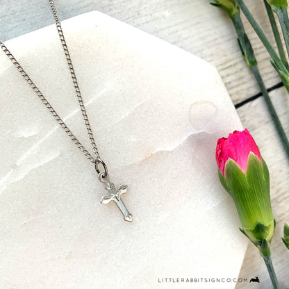 Dainty Engraved First Communion Cross Necklace for Girl