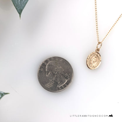 Dainty Miraculous Medal Necklace 14kt Gold Filled