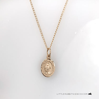 Dainty Miraculous Medal Necklace 14kt Gold Filled