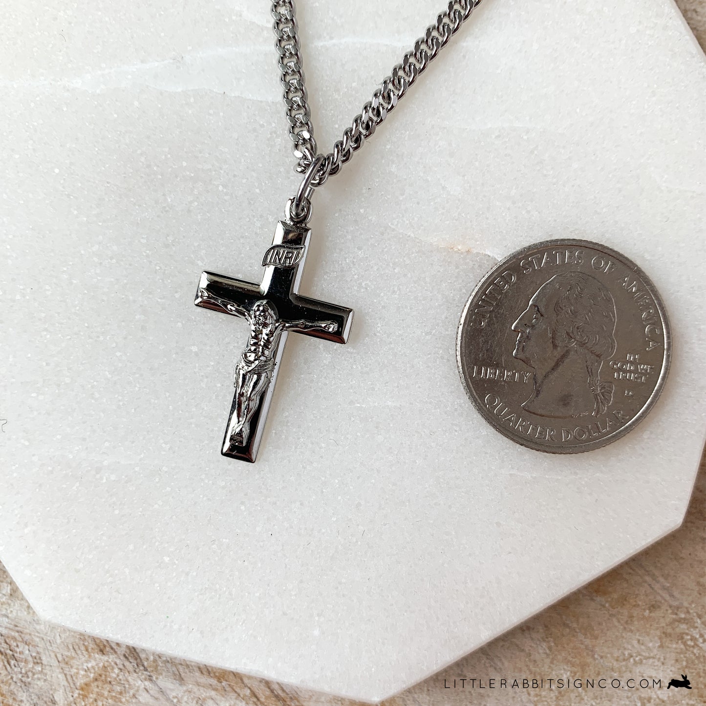 High Polished Men's Crucifix Necklace in Sterling Silver