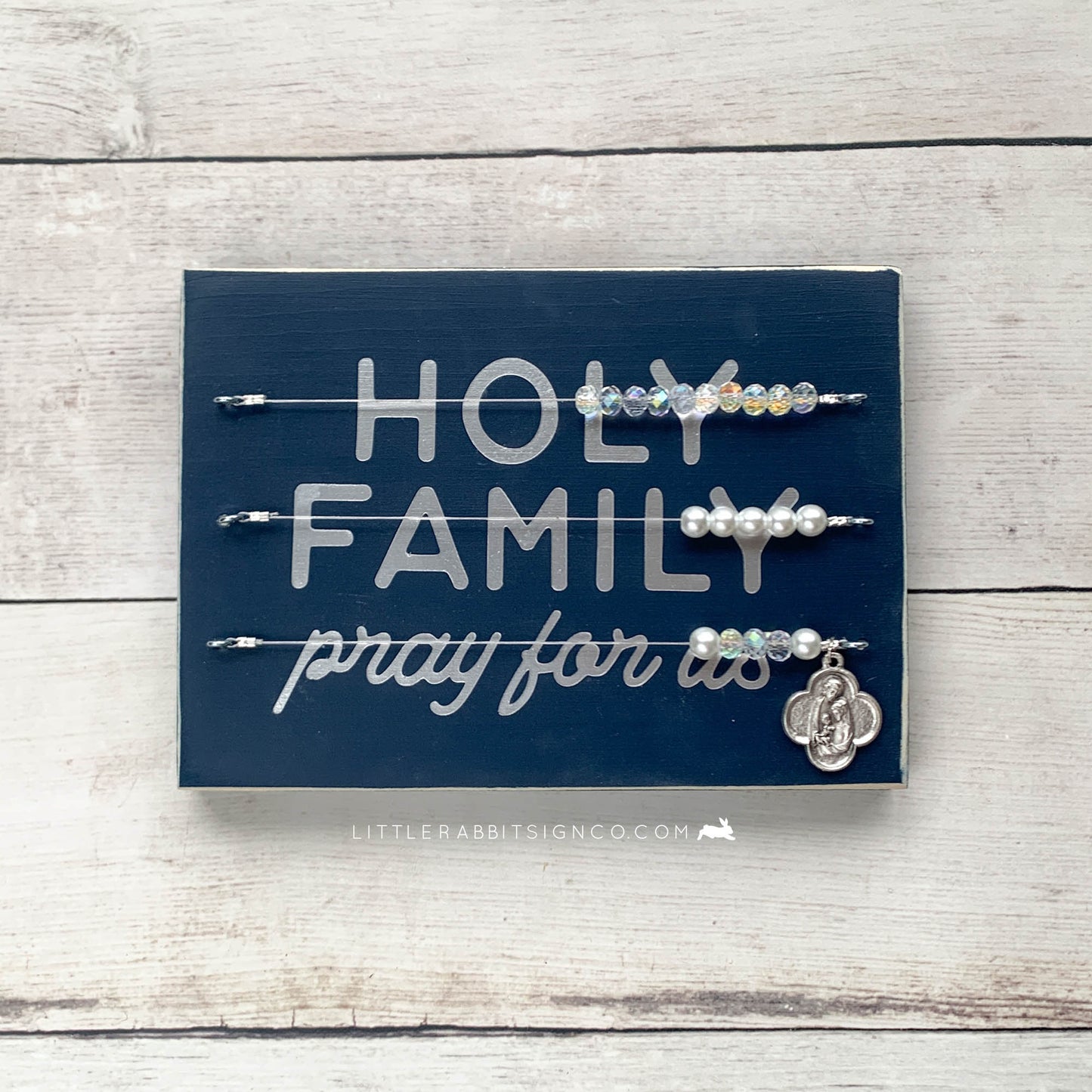 Holy Family Pray for Us, Navy Blue and Silver Kitchen Rosary