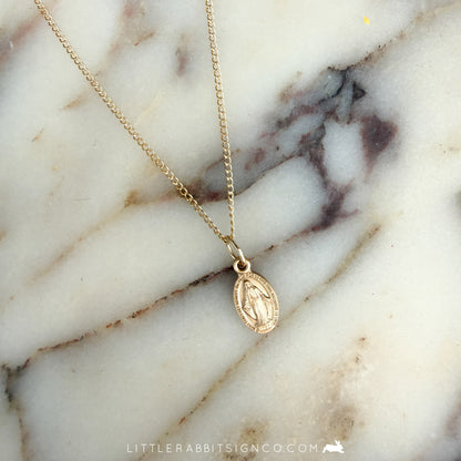 14kt Gold Filled Tiny Miraculous Medal & Cross Necklace | Catholic Gift for Her