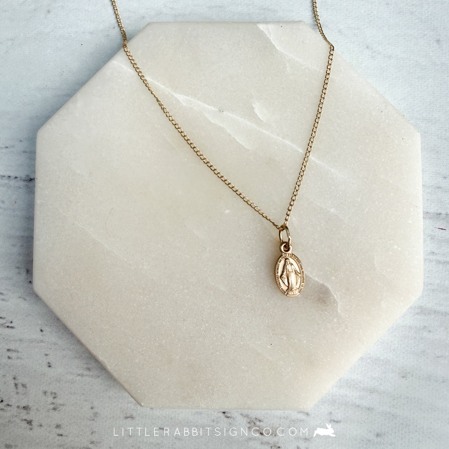 14kt Gold Filled Tiny Miraculous Medal & Cross Necklace | Catholic Gift for Her