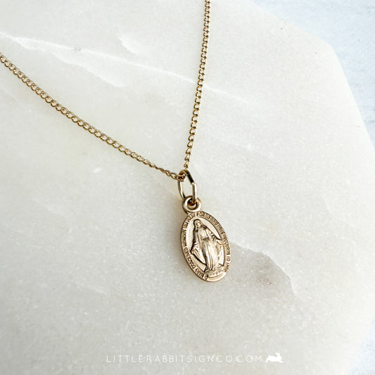 14kt Gold Filled Tiny Miraculous Medal & Cross Necklace | Catholic Gift for Her