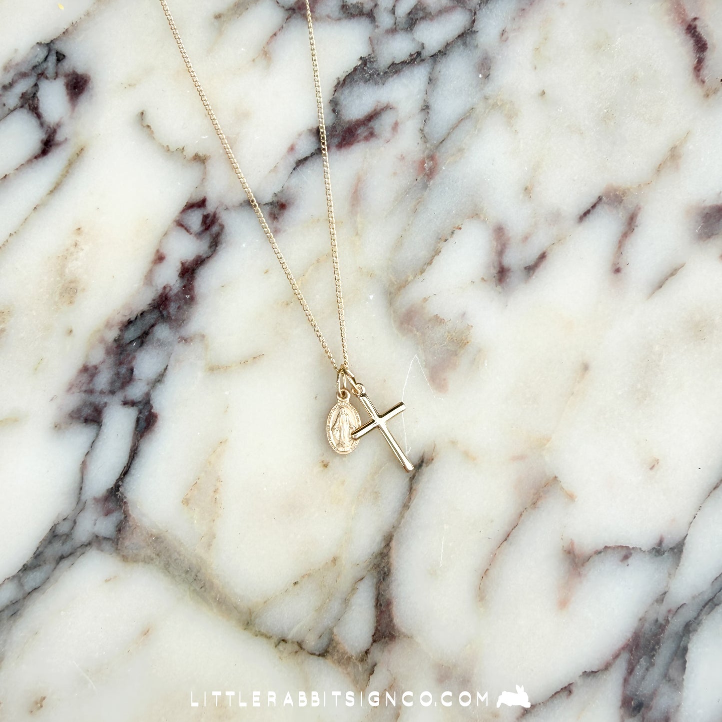 14kt Gold Filled Petite Miraculous Medal & Cross Necklace | Catholic Gift for Her