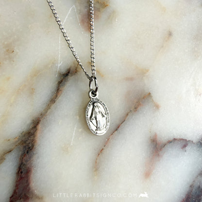 Sterling Silver Tiny Miraculous Medal Necklace | Catholic Gift for Her