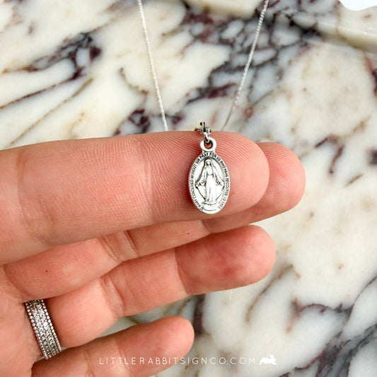 Sterling Silver Tiny Miraculous Medal Necklace | Catholic Gift for Her