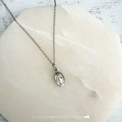Sterling Silver Tiny Miraculous Medal Necklace | Catholic Gift for Her