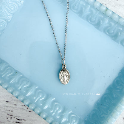 Sterling Silver Tiny Miraculous Medal Necklace | Catholic Gift for Her