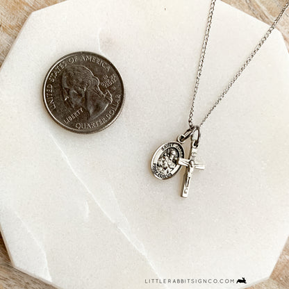 Saint Joseph + Crucifix Petite Minimalist Layered Necklace