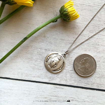 Miraculous Medal Medallion Necklace with Floral Detailed Border in Sterling Silver