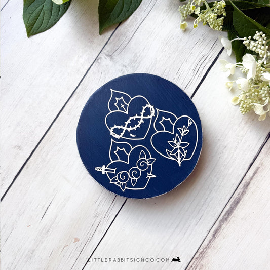 Holy Family Hearts | Small Round Wood Sign