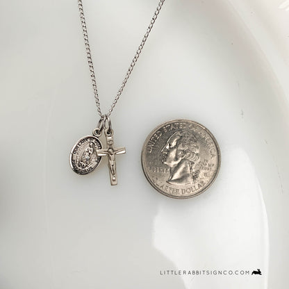 Dainty Our Lady of Guadalupe Medal and Crucifix Layered Necklace