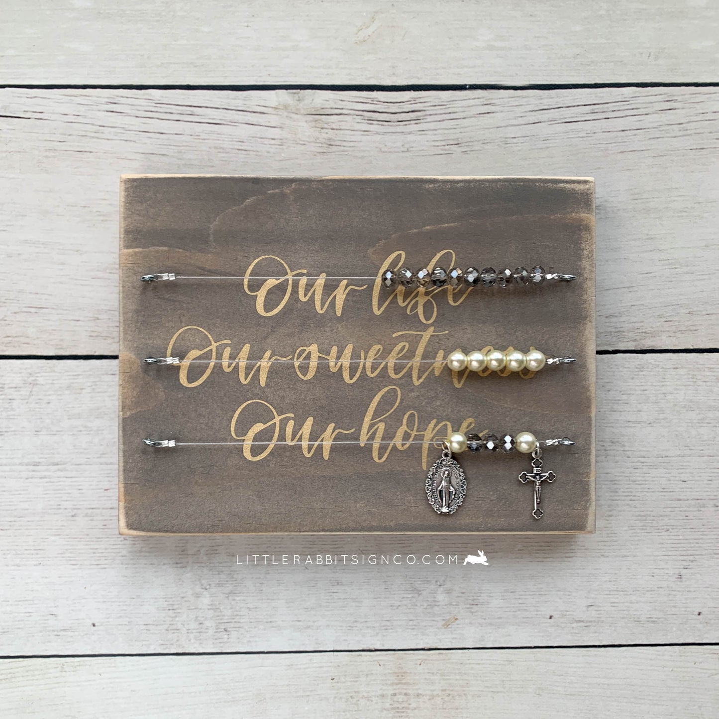 "Our Life Our Sweetness Our Hope" Weathered Gray & Gold Kitchen Rosary