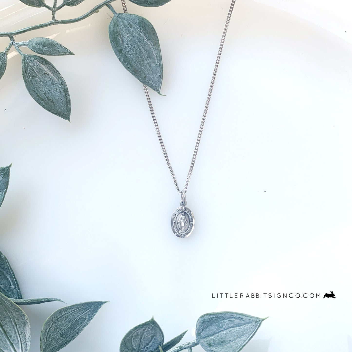 Dainty Miraculous Medal Necklace Pewter