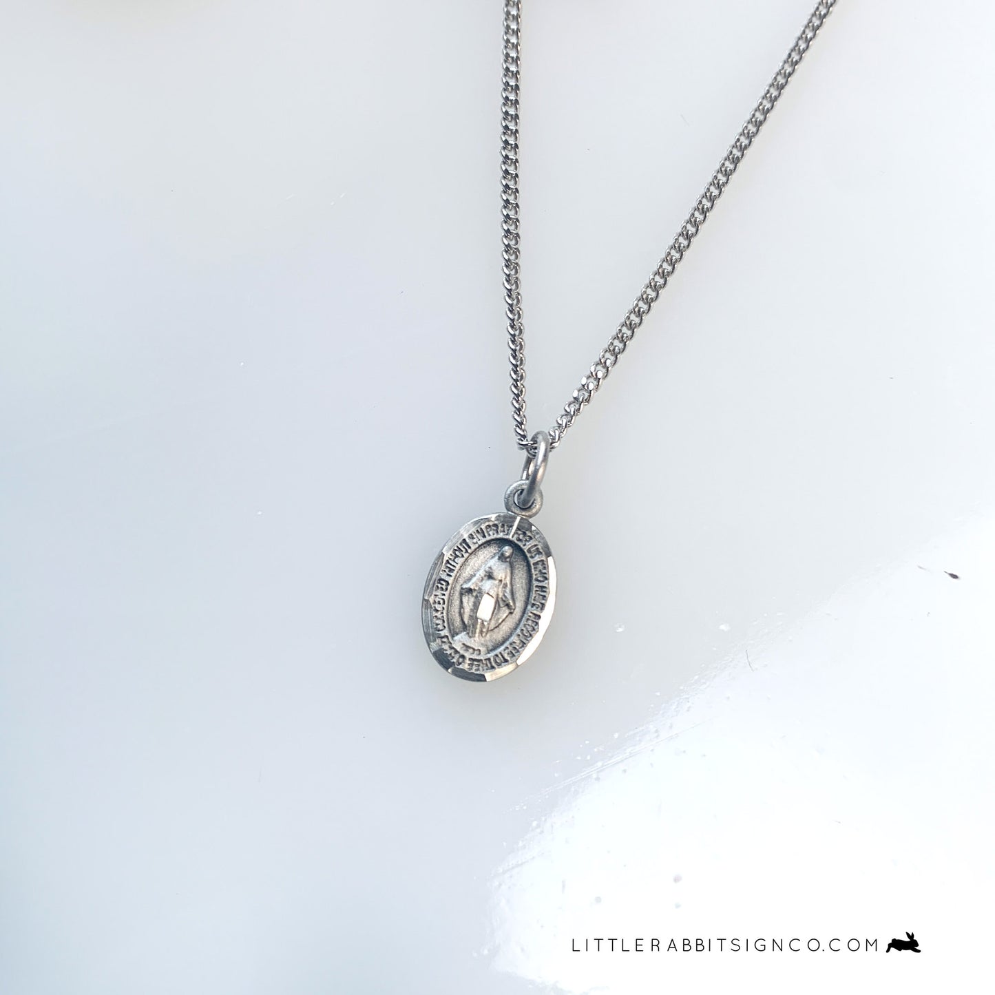 Dainty Miraculous Medal Necklace Pewter