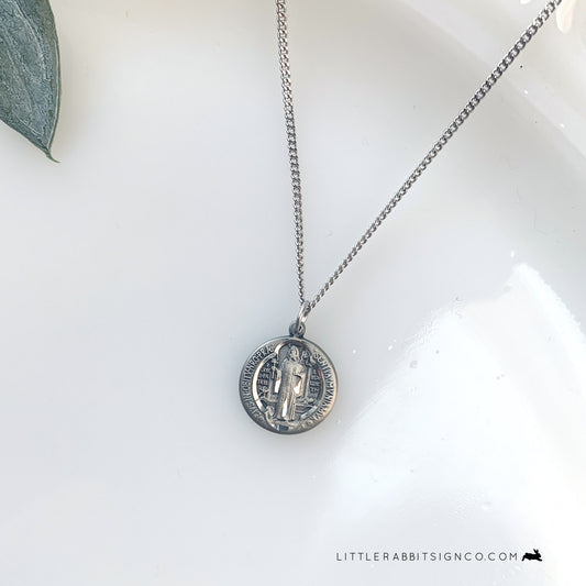 Saint Benedict Pewter Necklace