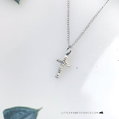 Dainty Crucifix Necklace Sterling Silver