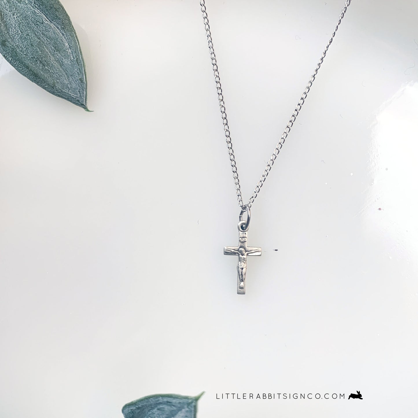 Dainty Crucifix Necklace Sterling Silver