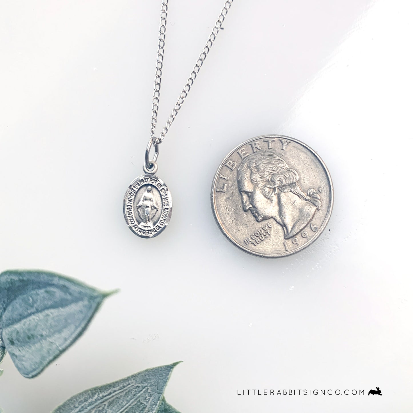 Dainty Miraculous Medal Necklace Sterling Silver