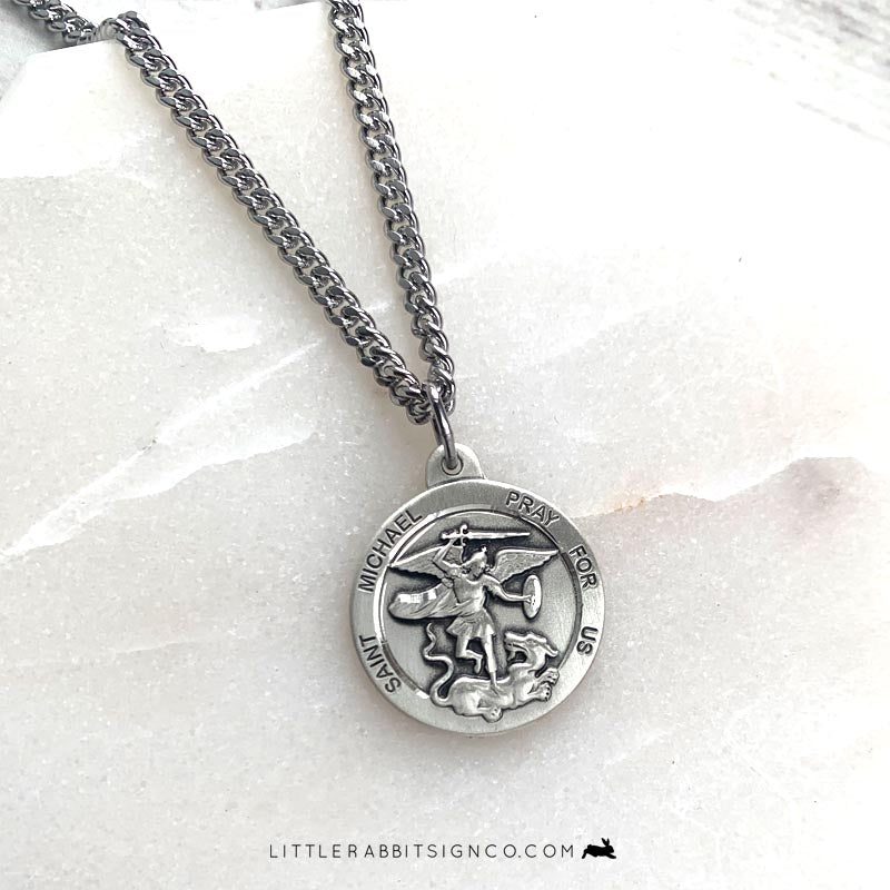 Sterling silver Saint Michael the Archangel medal necklace for military