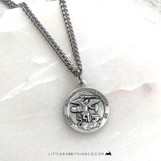 Sterling silver Saint Michael the Archangel medal necklace for military