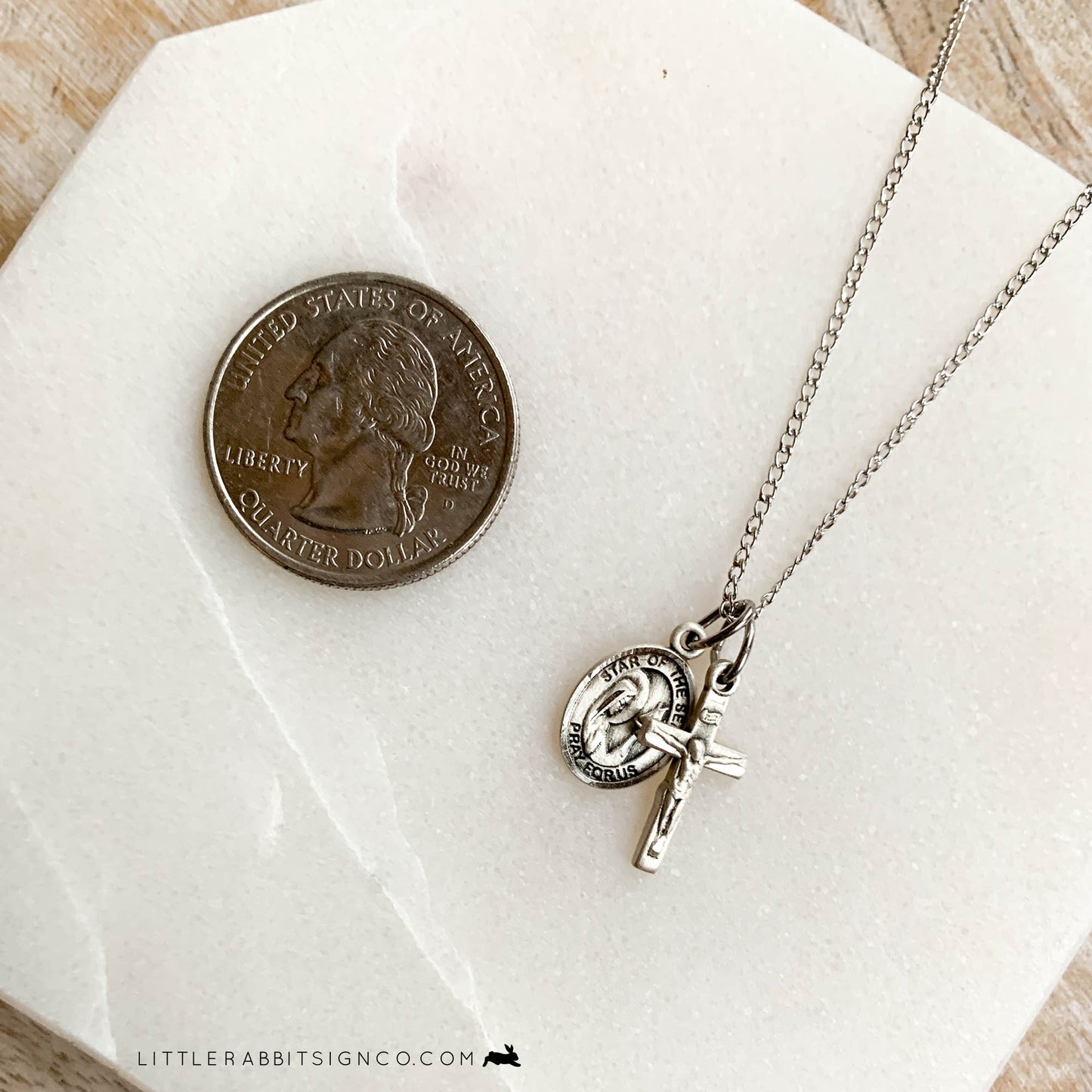 Dainty Our Lady Star of the Sea Medal and Crucifix Layered Necklace