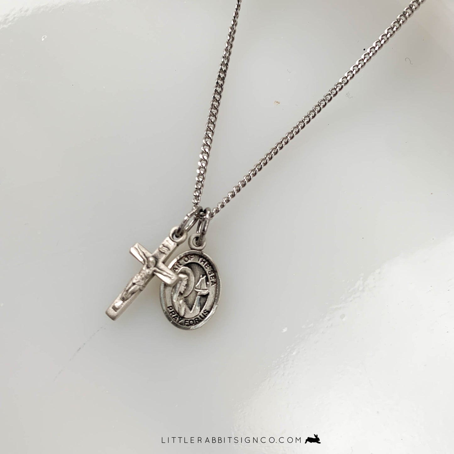 Dainty Our Lady Star of the Sea Medal and Crucifix Layered Necklace